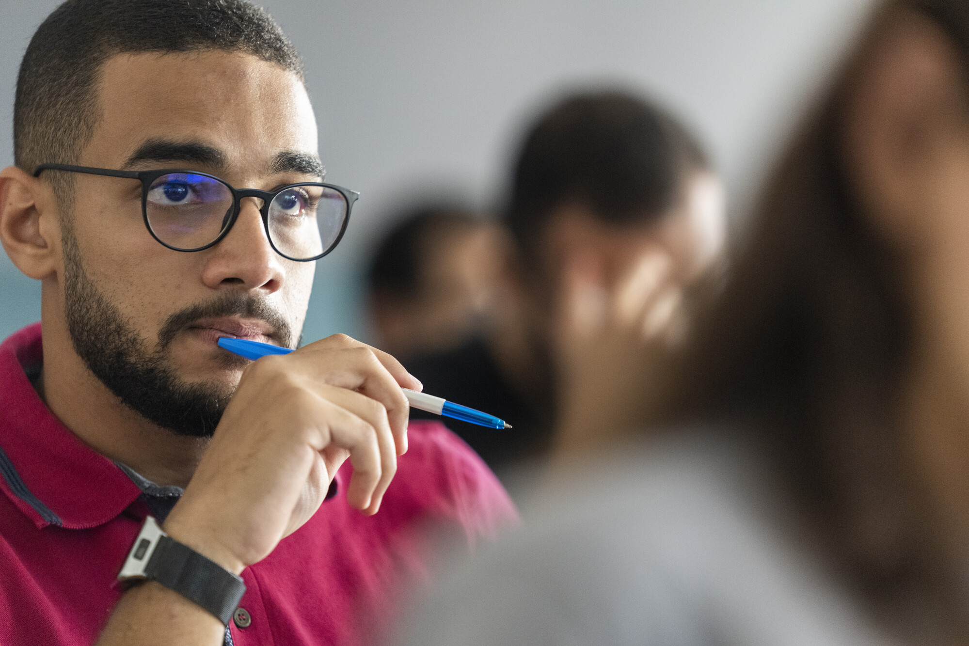 close up on student focusing in class